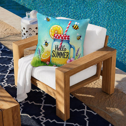 BlissYard Hello Summer Lemon Throw Pillow Covers 18x18 Set of 2 Decorative Pillow Covers Bee Lemonade Summer Cushion Covers Farmhouse Summer Pillow Covers for Couch Sofa Living Room Home Decor