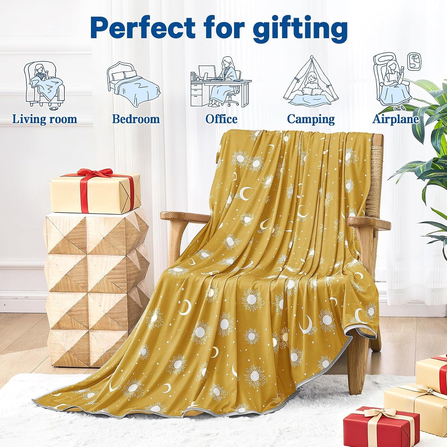 inhand Cooling Blanket Queen Size (90"x90") - Double Sided Cooling Blankets for Hot Sleepers, Cool Lightweight Summer Blanket for Sofa Bed Couch, Travel, House Warming Gifts New Home Ginger Yellow