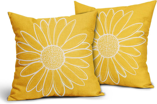 Spring Summer Daisy Flowers Pillow Covers 18X18 Inch Yellow Floral Bloom Decorative Pillow Cases Seasonal Modern Cotton Linen Throw Pillows Set of 2 Farmhouse Home Decor for Sofa Couch