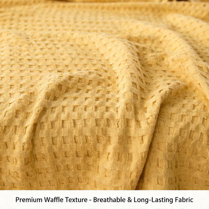 100% Cotton Waffle Weave Summer Cooling Blanket for Hot Sleepers,Breathable Lightweight Sage Grey Blanket for Bed,Couch and Travel (Yellow,Throw XL(60'' * 78''))