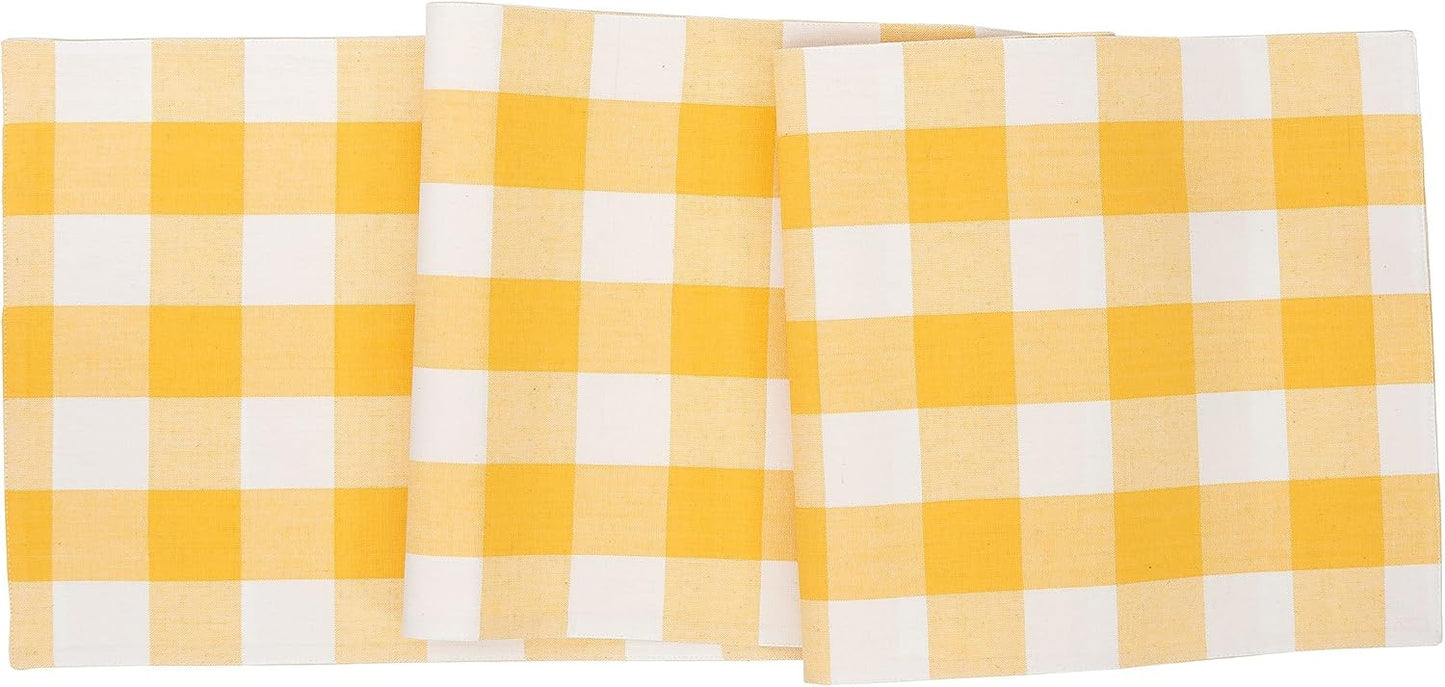 C&F Home Franklin Buffalo Check Gingham Plaid Woven Sunrise Yellow and White Cotton Machine Washable Table Runner 13" x 72" 13" x 72" Yellow