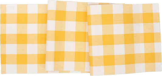 C&F Home Franklin Buffalo Check Gingham Plaid Woven Sunrise Yellow and White Cotton Machine Washable Table Runner 13" x 72" 13" x 72" Yellow