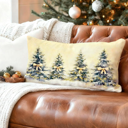Coquette Yellow Bow Christmas Tree Lumbar Pillow Covers 12x20, Coquette Christmas Decor, Girly Xmas Tree Holiday Decorative Throw Pillow Covers for Living Room Home Bedroom
