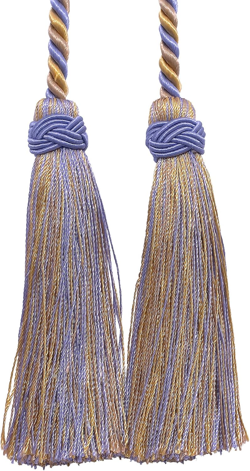DÉCOPRO Imperial Collection Double Tassel Curtain and Drapery Tieback Holdback 4" Tassel (10cm) 26" Spread (66cm) # ICT Periwinkle Gold #5080 (Light Gold Yellow Gold Purple Blue) Individually Sold