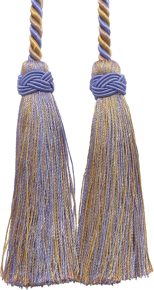 DÉCOPRO Imperial Collection Double Tassel Curtain and Drapery Tieback Holdback 4" Tassel (10cm) 26" Spread (66cm) # ICT Periwinkle Gold #5080 (Light Gold Yellow Gold Purple Blue) Individually Sold