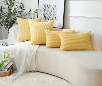 Stellhome Pack of 2 Corduroy Soft Throw Pillow Covers Rectangle Solid Striped Cushion Covers Pillowcase for Bed Couch Sofa Bench, 12x20 inch/30x50 cm, Light Yellow