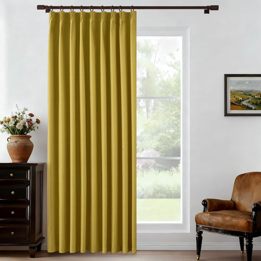 Gold Yellow Pinch Pleated Curtains 84 Inch Length Full Blackout Linen Blend Window Curtains for Living Room Bedroom Thermal Insulated Room Darkening Drapes 1 Panel 60"x84"