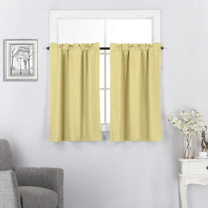 Diamond Home Linens Set of 2 100% Blackout Insulated Rod Pocket Kitchen Curtain Tiers for Small Windows 27" W x 36" L-Yellow