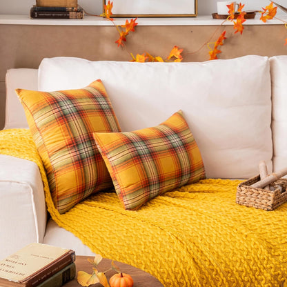 AQOTHES Fall Plaid Yellow Throw Pillow Covers 18x18 Inch Set of 2 | Autumn Decorative, for Couch Sofa Bed Living Room Home Decor, Farmhouse Accent Pillow Cases,Cushion Covers