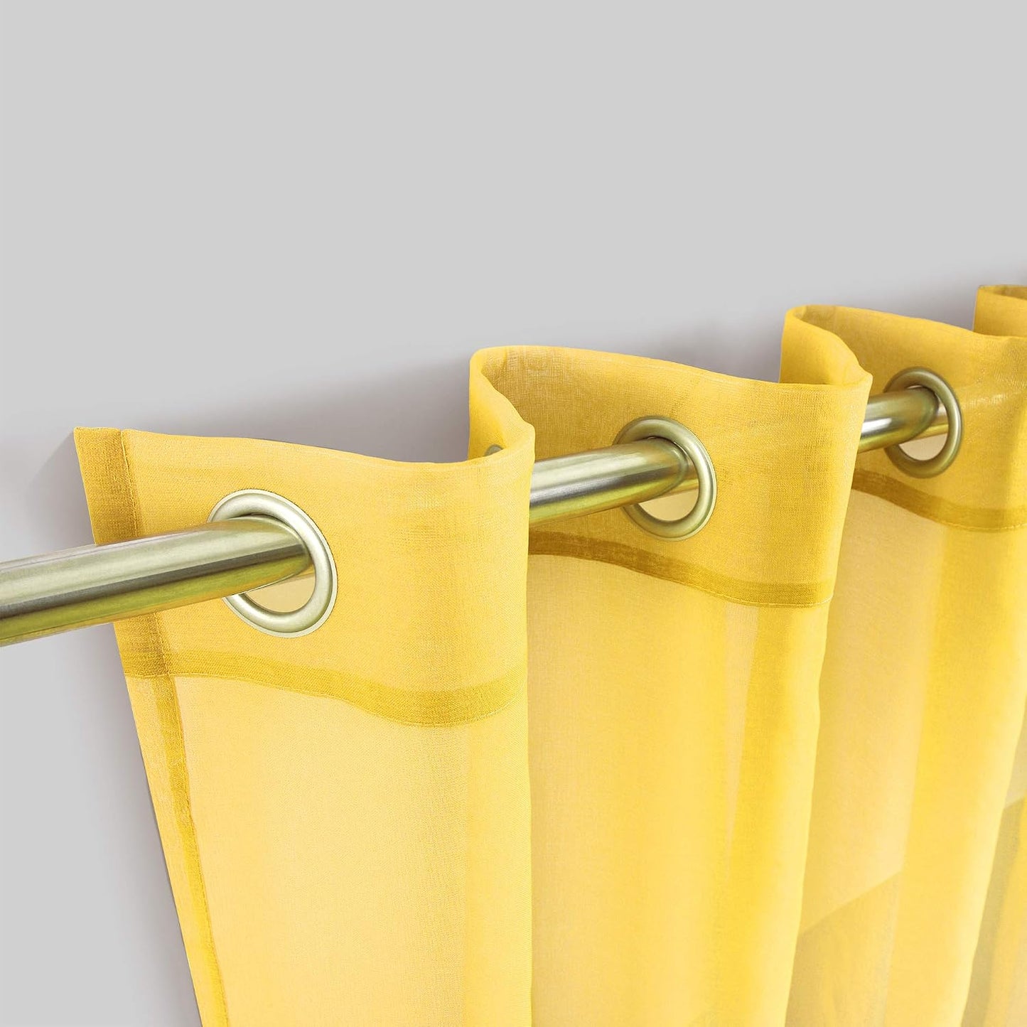 KOUFALL Yellow Sheer Curtains 84 Inches Long for Living Room, Summer Decor Grommet Ombre Printed Pattern Curtains for Bedroom Dining Room 84 Inch Length 2 Panels Set, Yellow and Grey