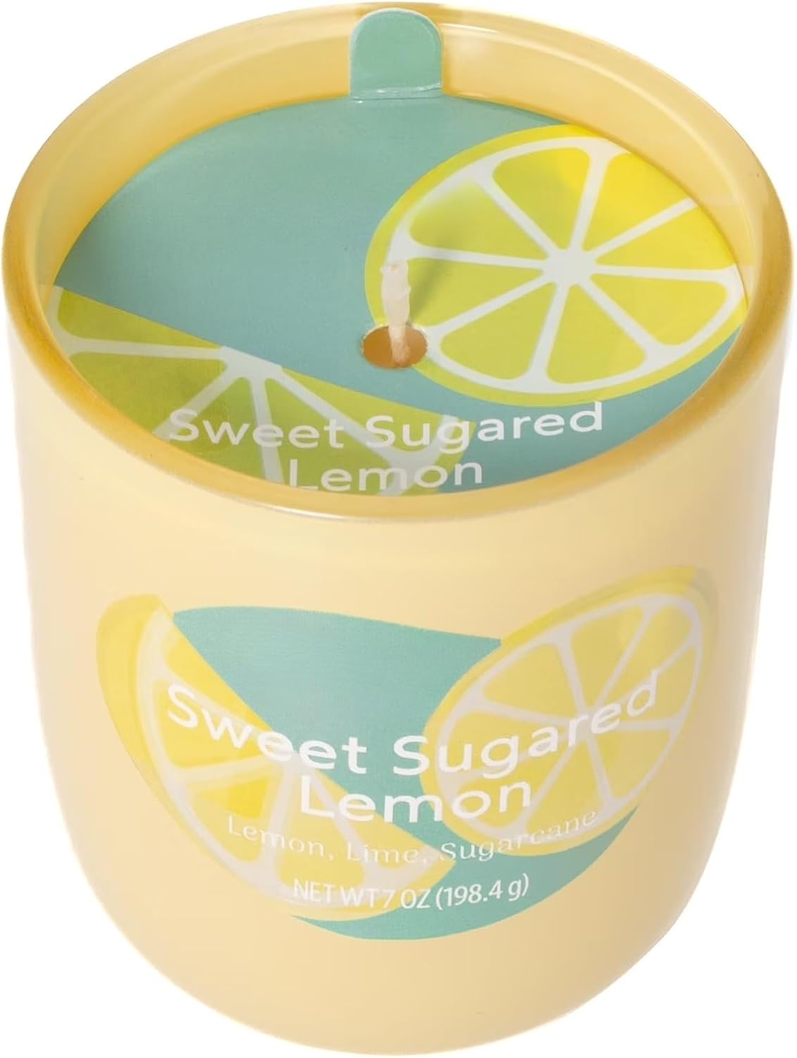 Sweet Sugared Lemon Scented Candle 7 oz, 1-Wick Glossy Glass Candle, Premium Clean Burning Single Wick Candle with Lemon Lime & Sugarcane Notes for Home Decor