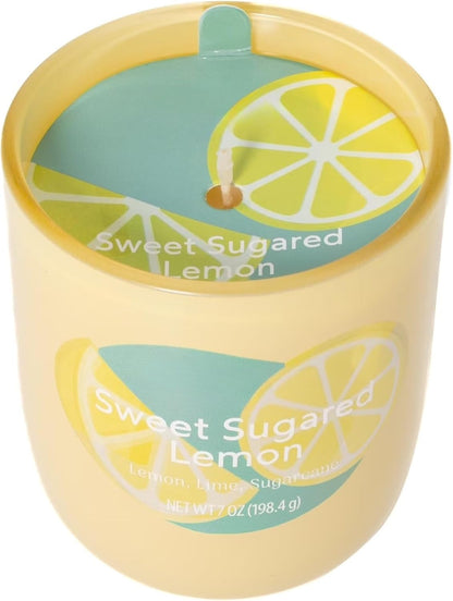 Sweet Sugared Lemon Scented Candle 7 oz, 1-Wick Glossy Glass Candle, Premium Clean Burning Single Wick Candle with Lemon Lime & Sugarcane Notes for Home Decor