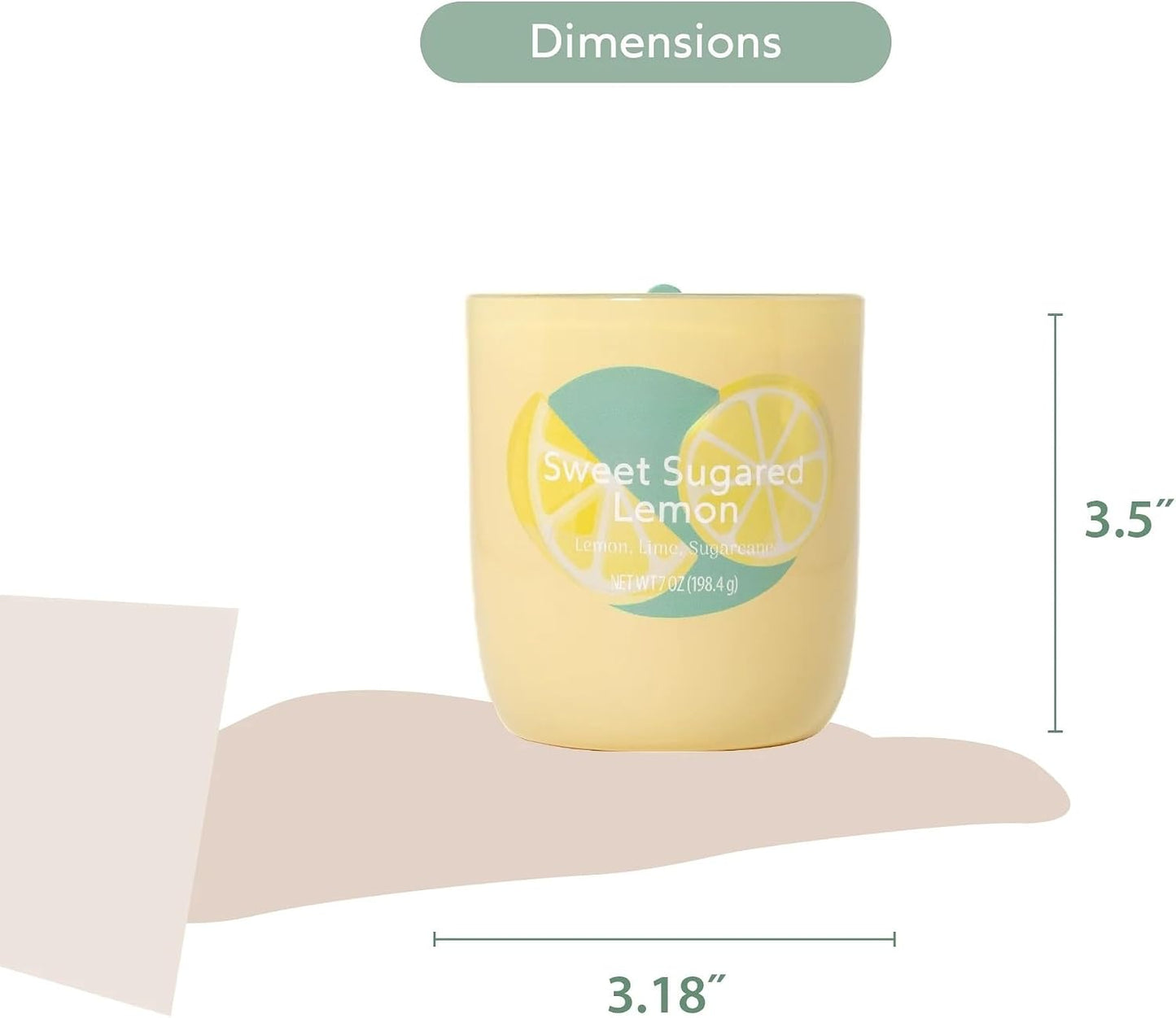 Sweet Sugared Lemon Scented Candle 7 oz, 1-Wick Glossy Glass Candle, Premium Clean Burning Single Wick Candle with Lemon Lime & Sugarcane Notes for Home Decor