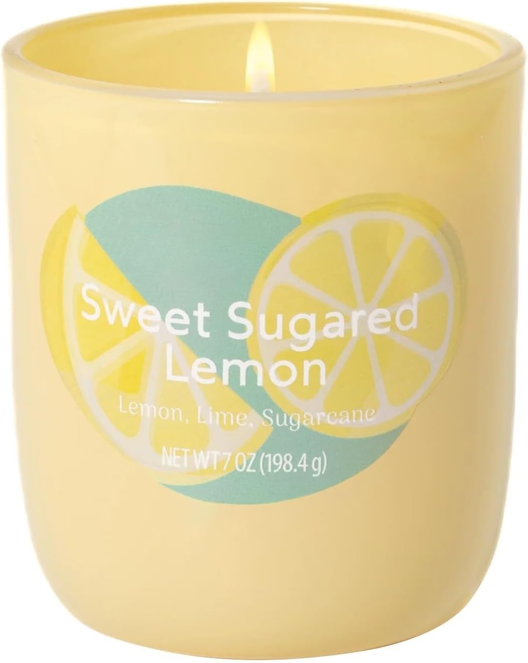 Sweet Sugared Lemon Scented Candle 7 oz, 1-Wick Glossy Glass Candle, Premium Clean Burning Single Wick Candle with Lemon Lime & Sugarcane Notes for Home Decor