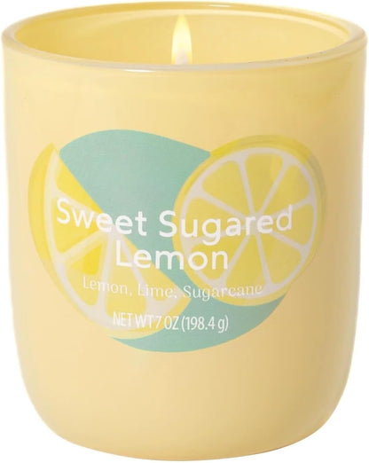 Sweet Sugared Lemon Scented Candle 7 oz, 1-Wick Glossy Glass Candle, Premium Clean Burning Single Wick Candle with Lemon Lime & Sugarcane Notes for Home Decor