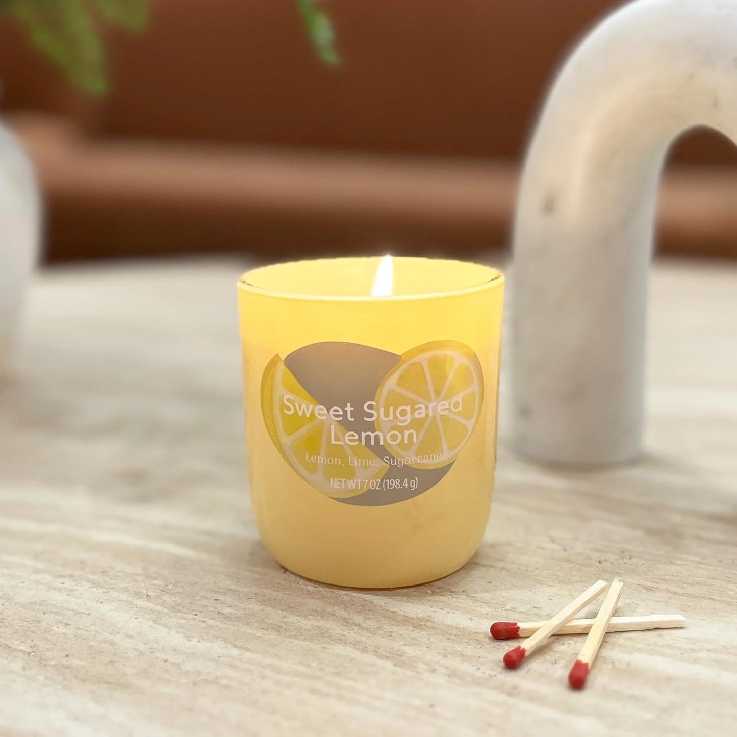 Sweet Sugared Lemon Scented Candle 7 oz, 1-Wick Glossy Glass Candle, Premium Clean Burning Single Wick Candle with Lemon Lime & Sugarcane Notes for Home Decor