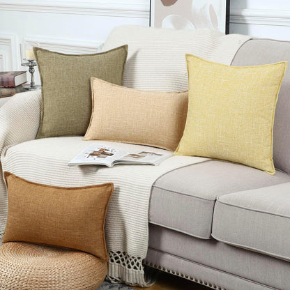 MADIZZ Pack of 2 Decorative Faux Linen Throw Pillow Covers 16x16 Inch Light Yellow Natural Soft Boho Farmhouse Couch Throw Pillows for Bed Accent Modern Pillowcase for Sofa Living Room Home Decor