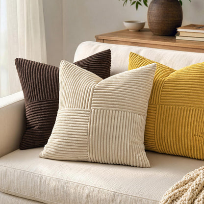 MIULEE Mustard Yellow Decorative Throw Pillow Covers 18x18 Inch for Couch Bed Sofa Pack of 2 Boho Farmhouse Throw Pillows Soft Cross Corduroy Patchwork Textured Cushion Cases