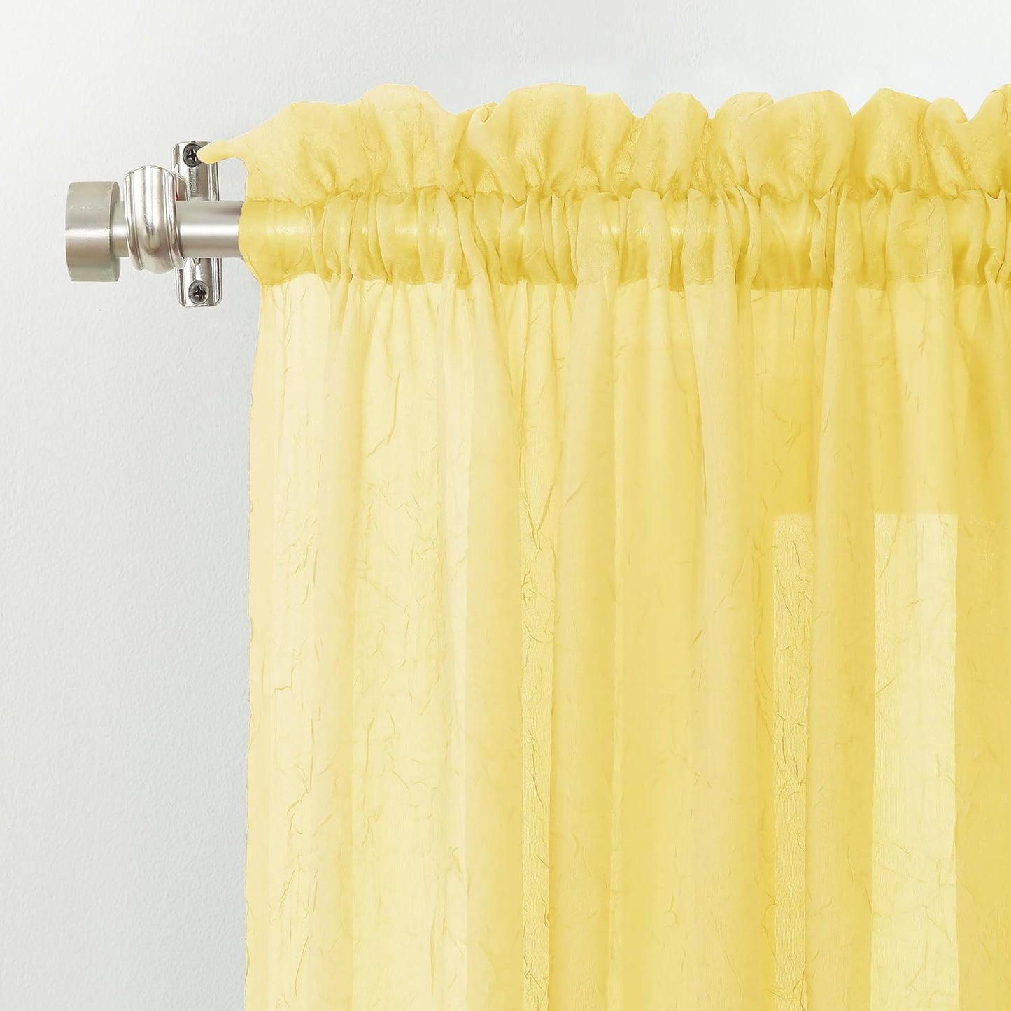 No. 918 Erica Crushed Sheer Voile Rod Pocket Curtain Panel, 51" x 84", Yellow