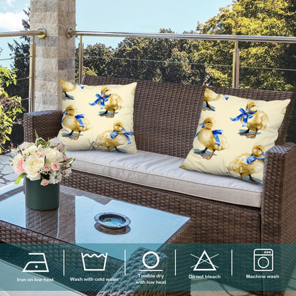 Batmerry Ducklings Blue Ribbon Yellow Throw Pillow Covers, Cute with Bows Decorative Pillow Covers Digital Printing Blended for Couch Sofa Bed Invisible Zipper 20X20 in(Set of 2)