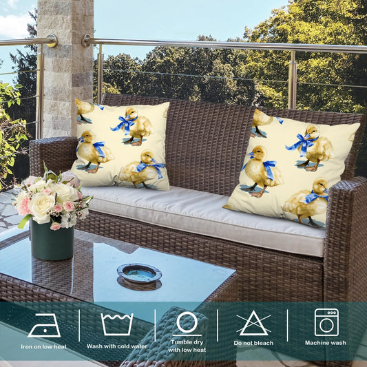 Batmerry Ducklings Blue Ribbon Yellow Throw Pillow Covers, Cute with Bows Decorative Pillow Covers Digital Printing Blended for Couch Sofa Bed Invisible Zipper 20X20 in(Set of 2)