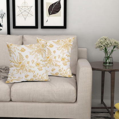 Yellow Flowers Pillow Covers 20x20Inch Set of 2 Light Yellow and White Morden Throw Pillowcase Cotton Linen Square Decorative Pale yellow Floral Cushion Cover for Sofa Bedroom Indoor Outdoor Party