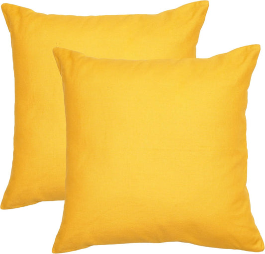 RELY+ Cotton Throw Pillow Covers 20x20 Inch Set of 2 Yellow Decorative Zippered Cases for Couch Bedroom Sofa Living Room Decoration Gifts Outdoor & Indoor Square Pillow Cases