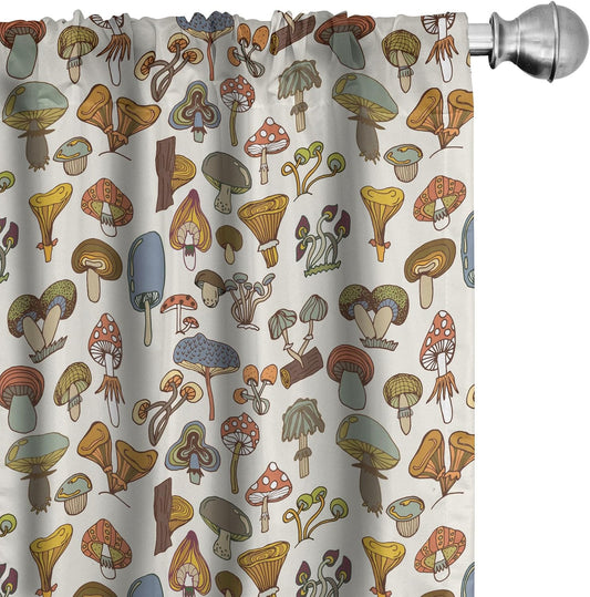 Ambesonne Colorful Window Curtains, Pattern of Mushrooms Designs in Cartoon Style Abstract Illustration Print, Lightweight Decor 2-Panel Set with Rod Pocket, Pair of - 28" x 95", Green Yellow Orange