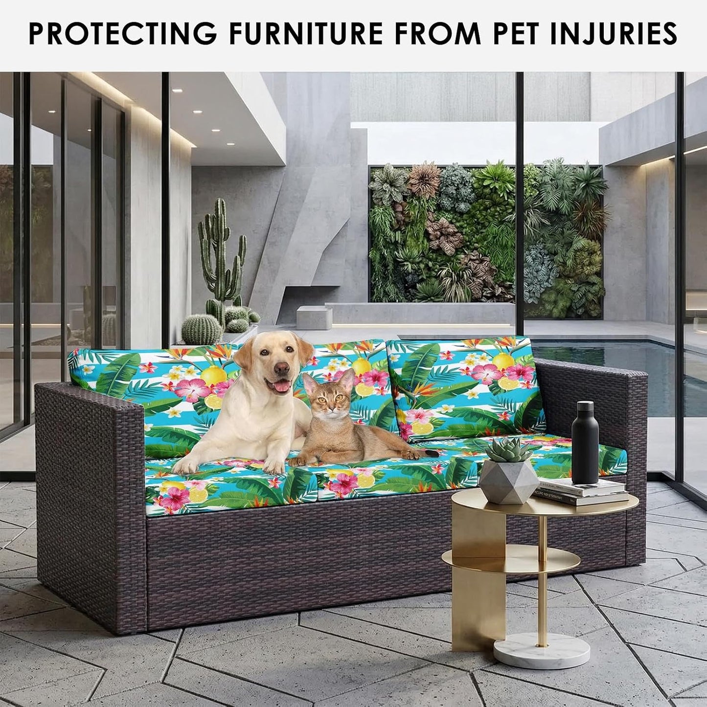 8 Pcs Summer Lemon Stretch Patio Cushion Covers Tropical Floral Outdoor Cushion Covers Outdoor Seat Couch Sofa Slipcovers Washable Replacement Couch Slipcovers Furniture Protector for Garden Porch