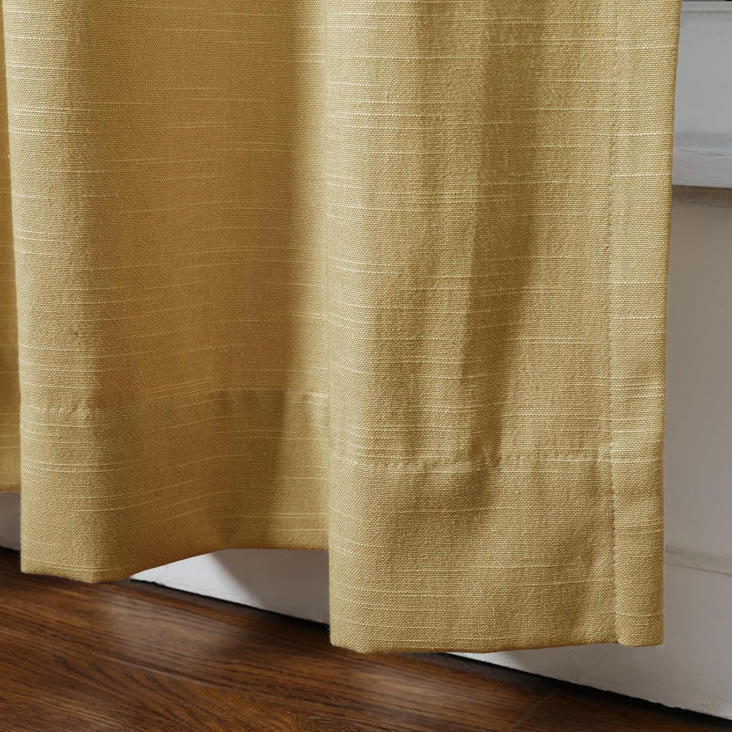 TWOPAGES Linen Cotton Double Layer Curtain 96 Inches Long Light Filtering Pinch Pleated Drape for Living Room Bedroom Soft Curtain for Traverse Rod, 26Wx96L Inches, Mustard Yellow, 1 Panel