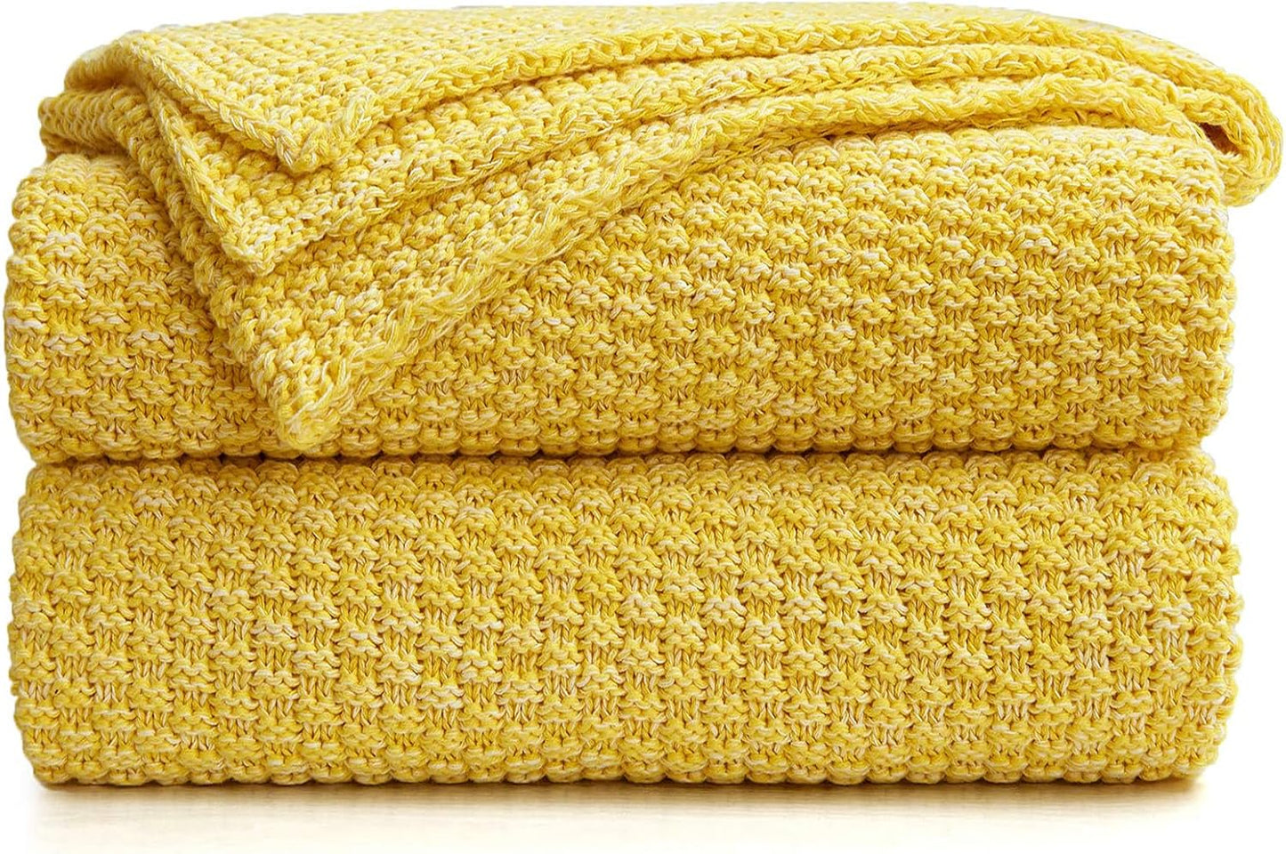 Longhui bedding 100% Cotton Knitted Throw Blanket – Yellow, Soft & Cozy, Machine Washable, 51"x63" – Perfect for Living Room, Couch, Sofa, Bed or Travel
