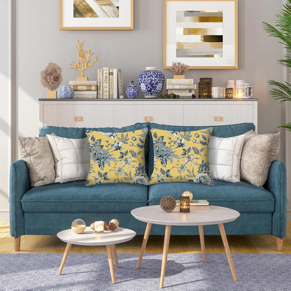 Floral Toile Throw Pillow Covers 18x18 inch Set of 2 Yellow Chinoiserie Flowers Pillow Cases French Country Spring Decorative Cushion Covers for Sofa Couch