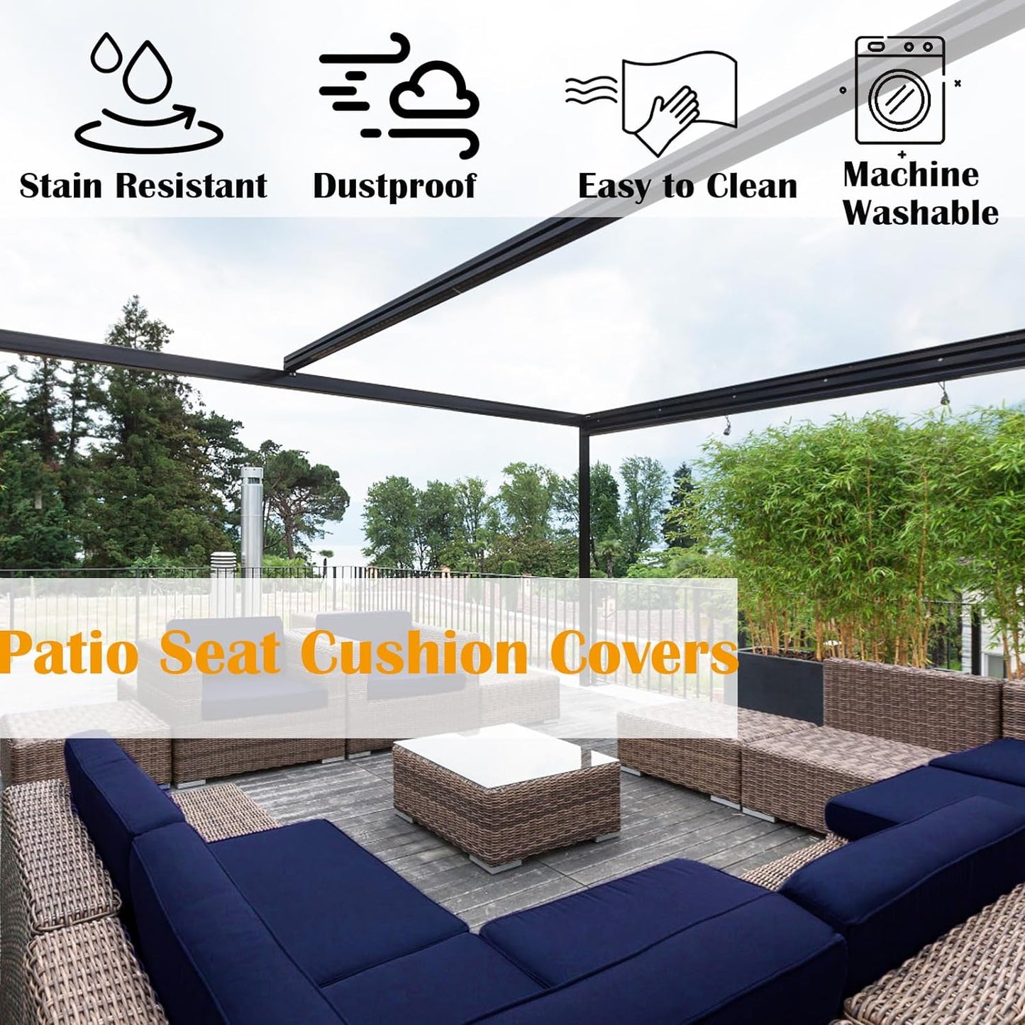 SK Studio Patio Cushion Covers Replacement, 2 Pack Waterproof Outdoor Furniture Seat Cushion Slipcover with Zipper for Garden and Backyard, Yellow