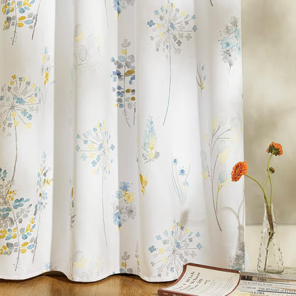 XTMYI Yellow and Blue Floral Spring Curtains for Living Room, Pretty Ditsy Flower Printed Drapes, Summer Decorative Patterned Semi Blackout Window Panels for Sunroom Sliding Glass Door, 52" W x 84" L