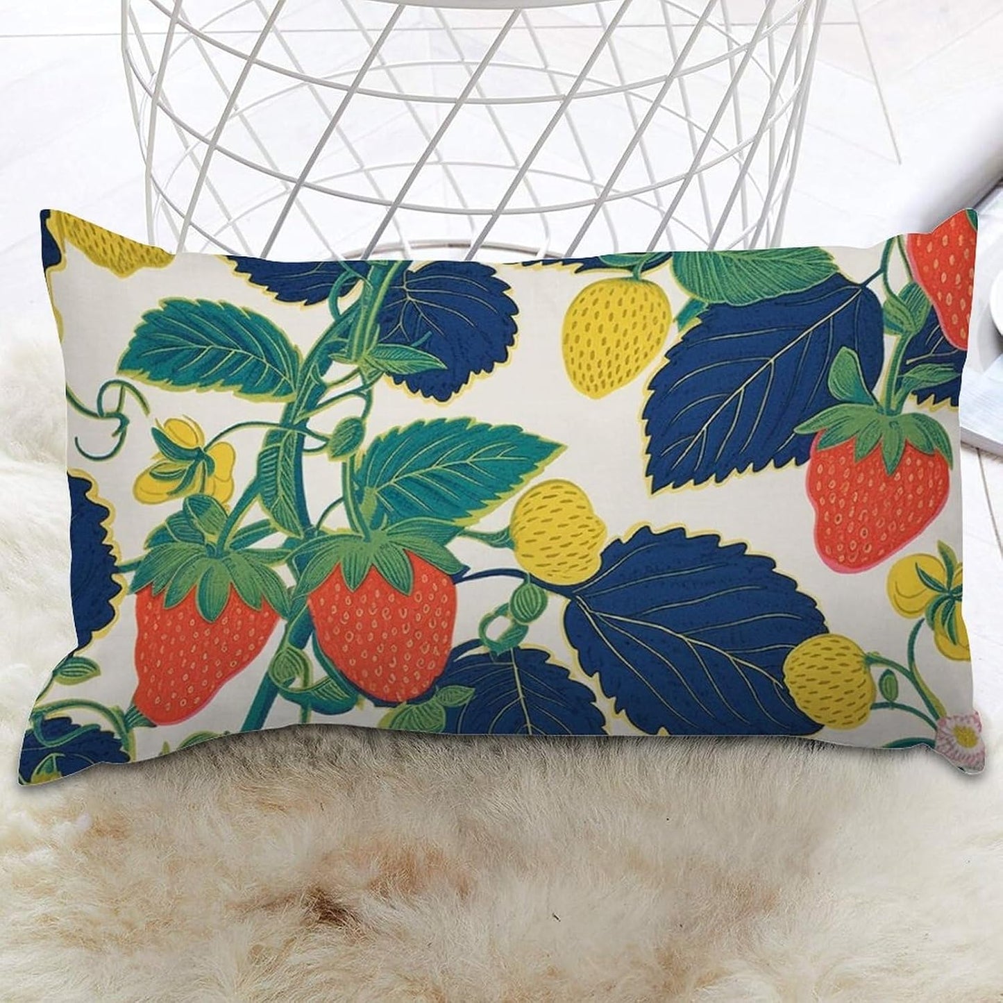 Chinoiserie Throw Pillow Case Summer Cherry Lemon Citrus Garden Rectangle Lumbar Pillow Case Traditional Decorative Pillow Home Cotton Linen 12x16 Boho Cushion Cover for Couch Sofa Car