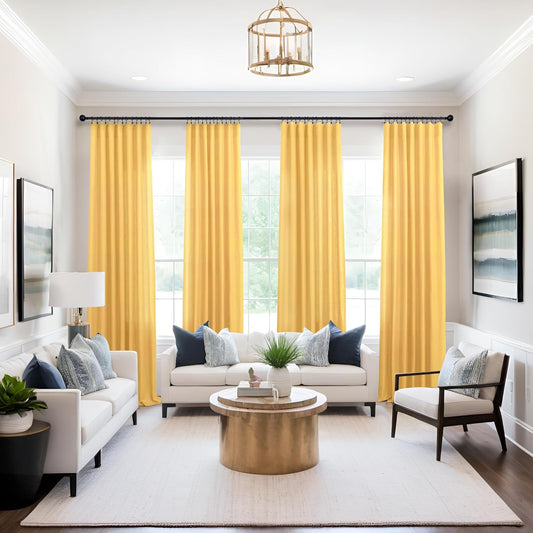 Yellow Gold Linen Curtains 84 Inch Length for Living Room 2 Panels Rod Pocket Drapes Light Filtering Semi Sheer Mustard Golden Yellow Curtain for Bedroom Fall Autumn Decor 52x84 Long Sunflower Colored