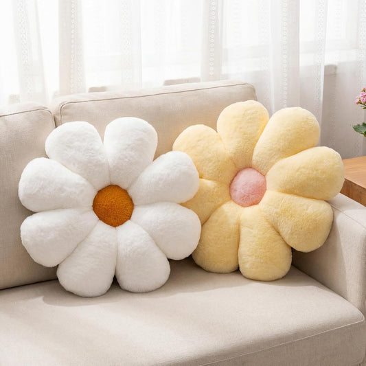 2 Pcs Flower Pillow, Yellow White Daisy Flower Throw Pillows Set, Cute Preppy Room Decor Aesthetic Decorative Throw Pillows Floor Cushions for Girls Bedroom Bed Sofa Chair Decor (Yellow & White)