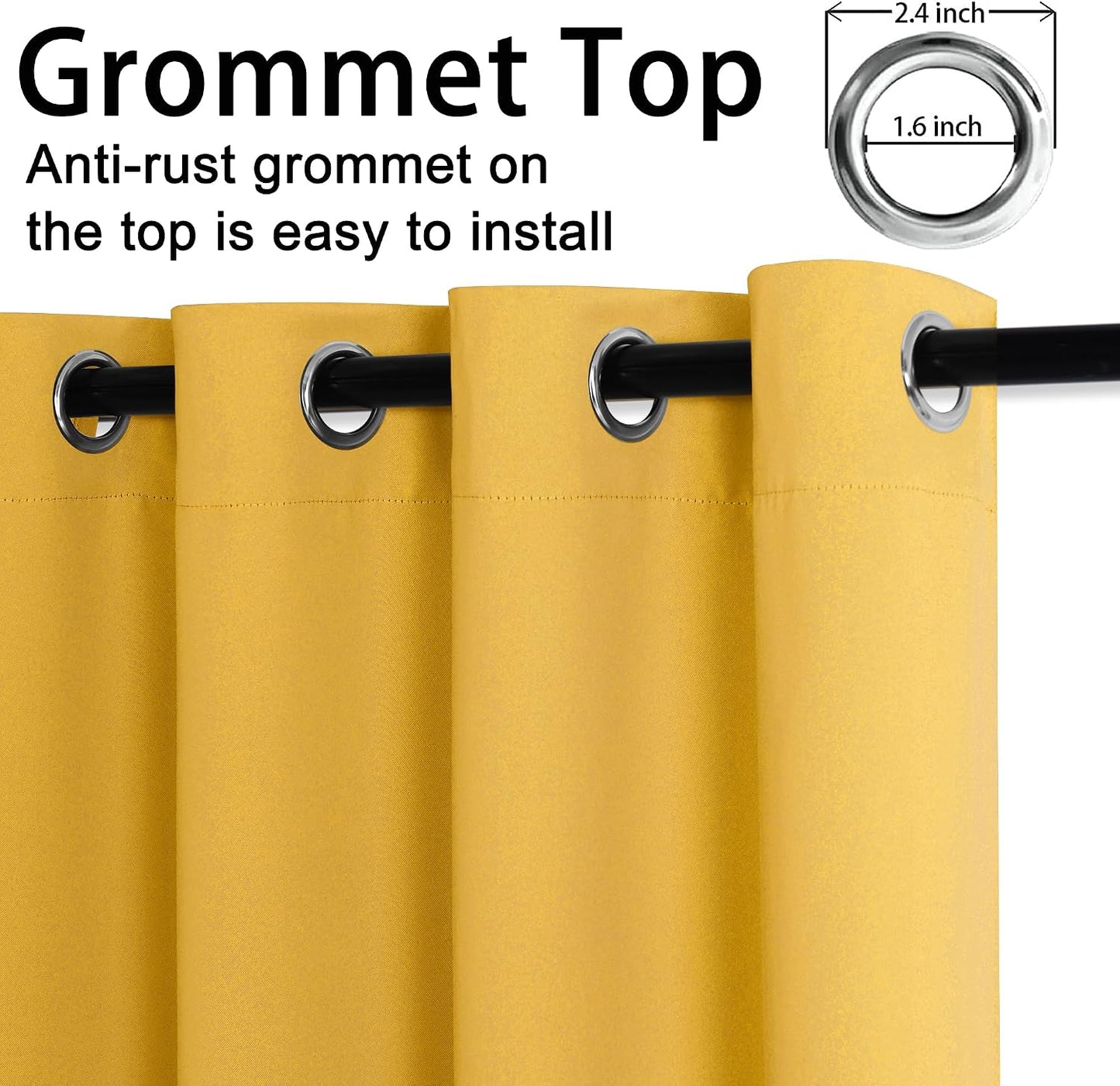 JIUZHEN Blackout Curtains with Tiebacks - Thermal Insulated, Light Blocking and Noise Reducing Grommet Curtain Drapes for Bedroom and Living Room, Set of 2 Panels, Yellow, 42 x 63 Inch Length