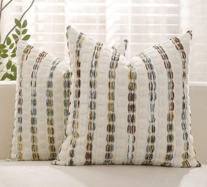 Pillow Covers 20x20 Set of 2 Yellow Striped Throw Pillow Covers Chenille Decorative Pillows Square Cushion Cover for Sofa Couch Bed Living Room Winter Decoratives.