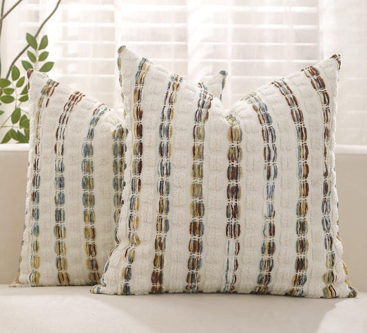 Pillow Covers 20x20 Set of 2 Yellow Striped Throw Pillow Covers Chenille Decorative Pillows Square Cushion Cover for Sofa Couch Bed Living Room Winter Decoratives.