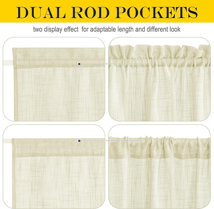 NICETOWN French Sheer Door Panel - Translucent Privacy Sheer with Light Filter Linen Look Textured French Door Curtains (52 inches Width by 40 inches Long, 1 Panel with Tieback, Yellow)