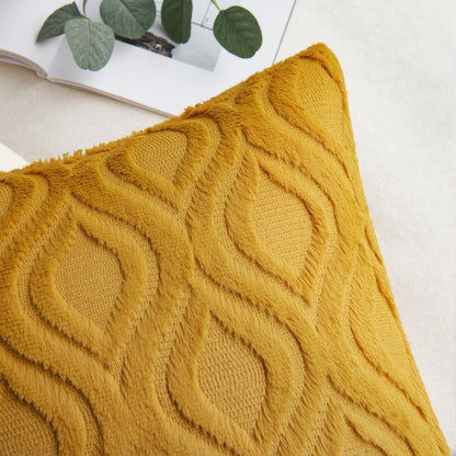 MIULEE Summer Mustard Yellow Throw Pillow Covers 18x18 Inch, Soft Plush Faux Wool Solid Couch Pillows Set of 2, Decorative Farmhouse Boho Cushion Covers for Sofa Living Room Bed Home Decor