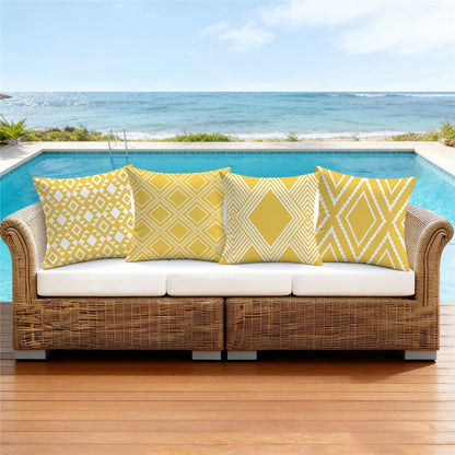 NIGHTWISH Outdoor Waterproof Pillow Covers 18x18 Set of 4 Yellow and White Modern Geometry Decorative Outdoor Throw Pillows Boho Cushion Cases for Patio Furniture Bench Couch Sunbrella