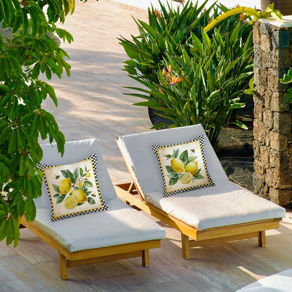 Summer Pillow Covers 18x18 Inch Set of 2 Lemon Decorative Black Plaid Throw Pillows Outdoor Porch Cushion Cases for Sofa Couch