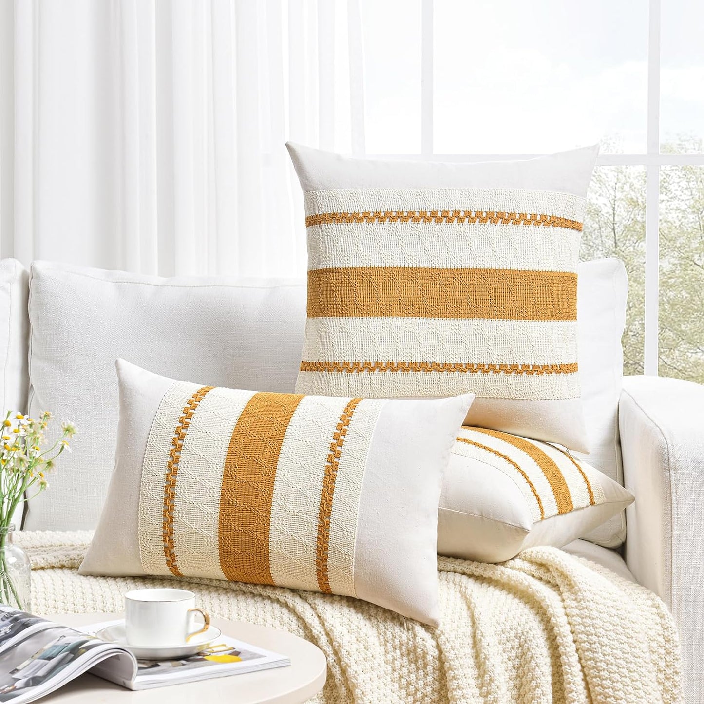Fancy Homi Set of 1 Mustard Yellow Fall Lumbar Decorative Throw Pillow Cover 12x20 Inch for Couch Bed Sofa, Autumn Halloween Thanksgiving Home Decor, Soft Cotton Cushion Case, Women Teen Girls Gift