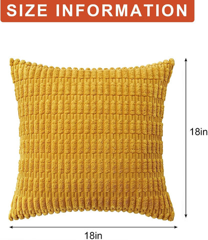 Aegero Pack of 2 Corduroy Decorative Throw Pillow Covers 18x18 InchSoft Boho Striped Pillow Covers Modern Farmhouse Home Decor for Sofa Living Room Couch Bed(Yellow)