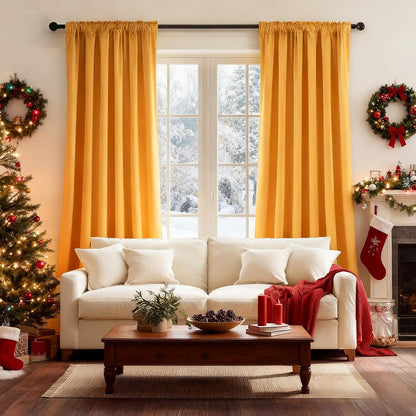 Mustard Yellow Velvet Blackout Curtains for Bedroom,Yellow Velvet Curtains 52"x 84" Inches Curtains Drapes Pocket Back Tab Soft Fabric Curtains Panel for Living Room,2 Panels Set (Yellow)