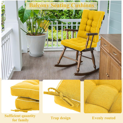 Juexica 4 Sets Outdoor Patio Cushions High Back Outdoor Chair Cushions Rocking Cushion Patio Fastness Chair Pads with Ties for Seasonal Indoor Home Office(Yellow,16 x 16 x 3.5)