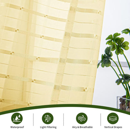 2 Panels Outdoor Sheer Curtains for Patio, Jacquard Check Curtains for Patio Waterproof, Indoor Outdoor Drapes for Gazebo Pergola Balcony Pool Spa (Yellow, 52 x 84 inch)