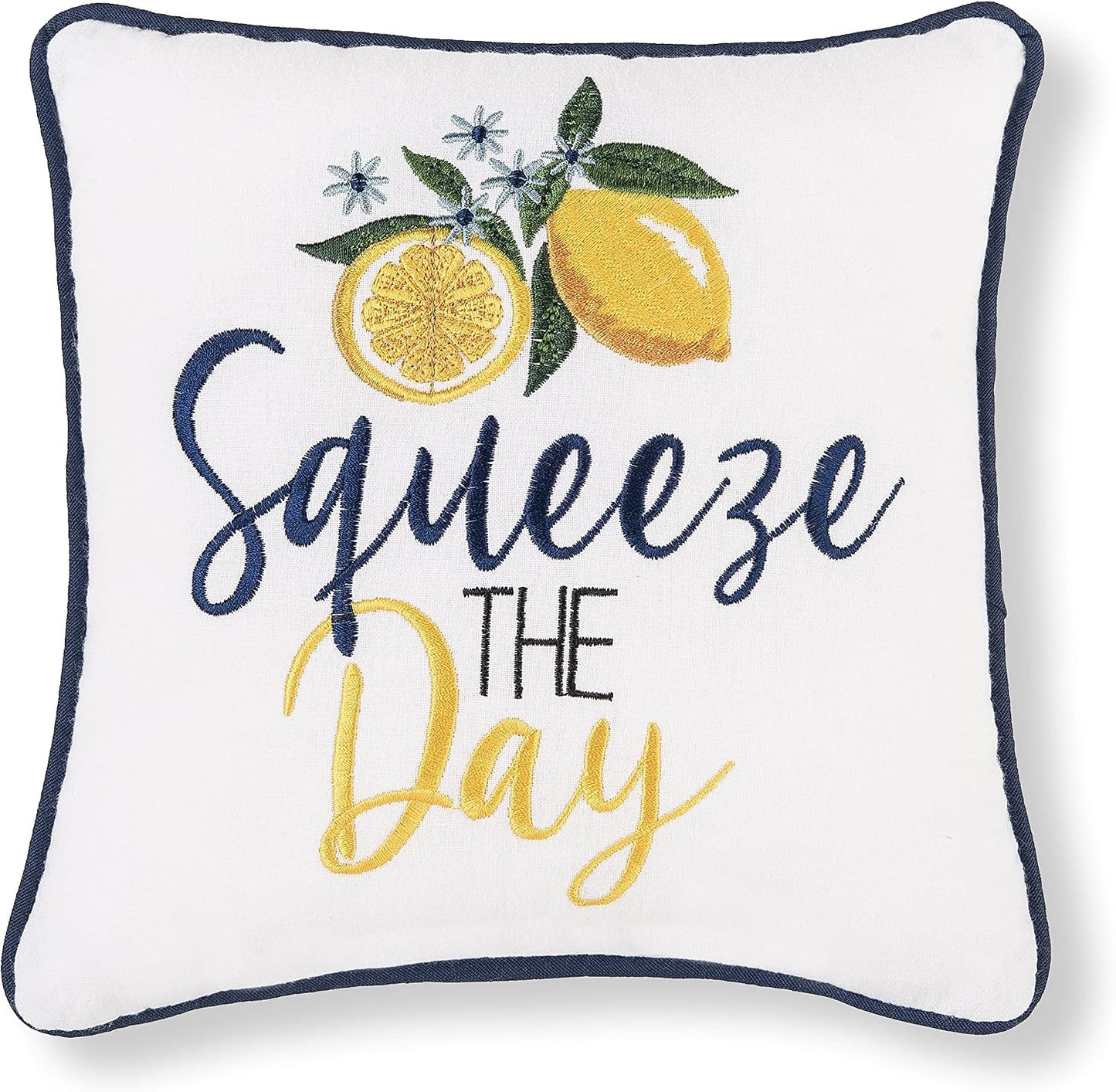Squeeze The Day Lemon Fruit Cotton Blend Mini Accent Pillow 10" x 10"
